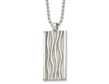 Mens Stainless Steel Waves Dogtag Pendant Necklace with Chain (22 Inches)